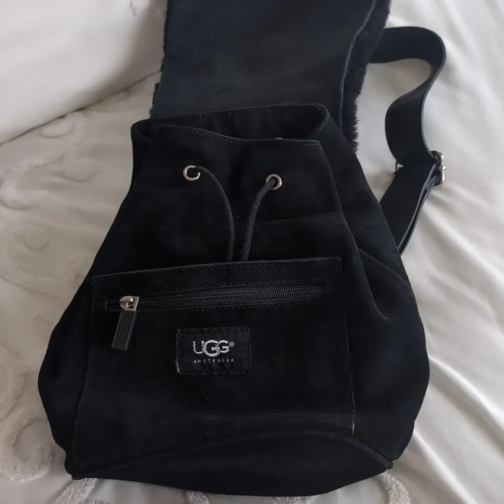 UGG Australia Nordie🖤 Black Shearling & Sueded Drawstring Mini Backpack NWOT